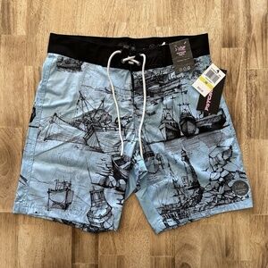 Psycho Tuna 17” Boardshorts 4 Way Stretch Swim Trunks Men’s Size 30 Pirate Boats